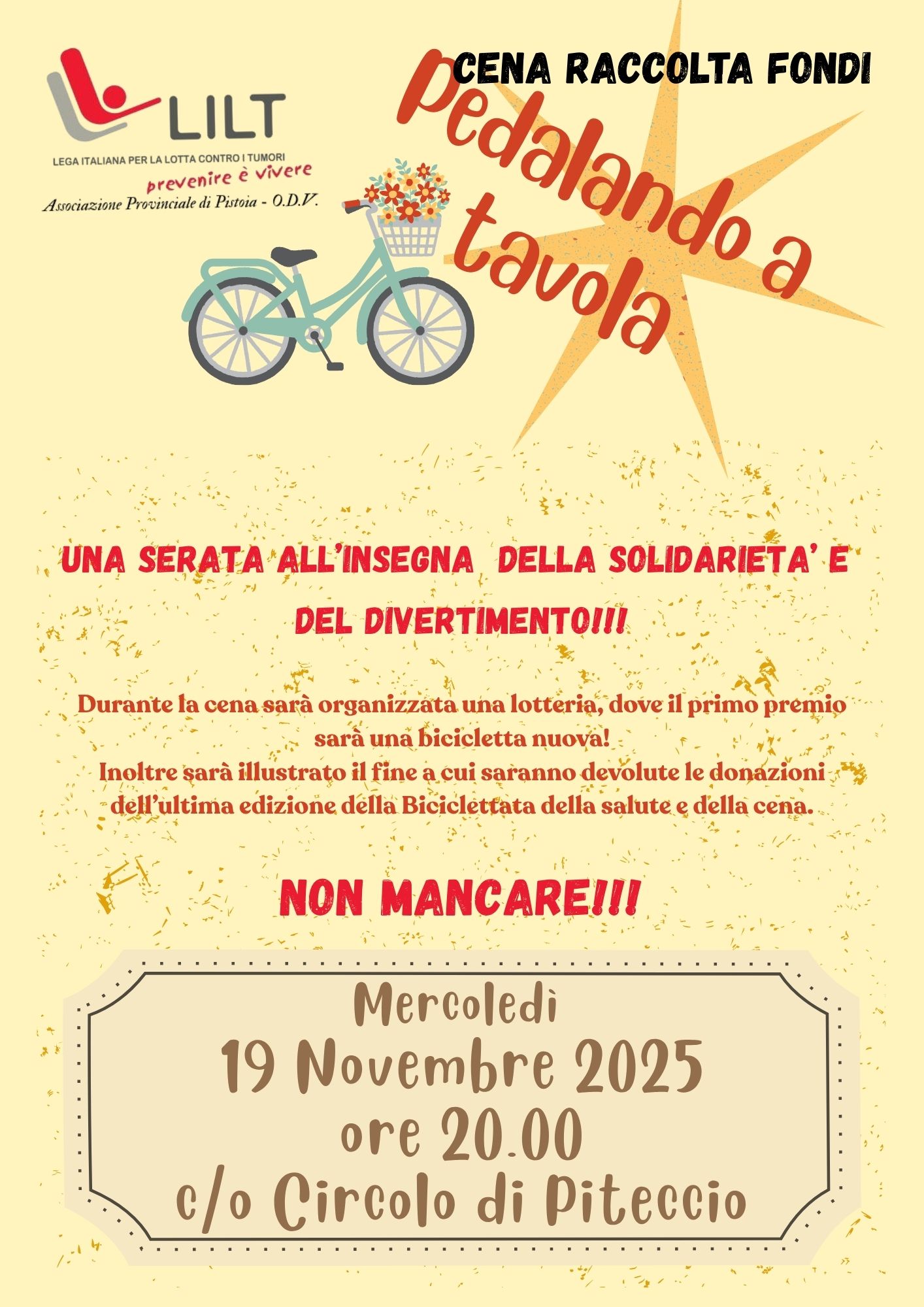 Cena per raccolta Fondi presso il Circolo di Piteccio 